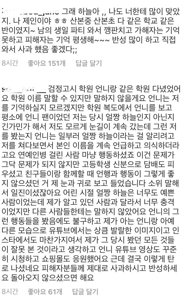 끊임없이 나오는 유튜버 하늘 폭로