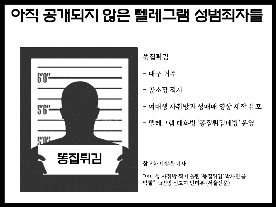 아직 신상 공개되지 않는 N번방 텔레그램 범죄자들 목록