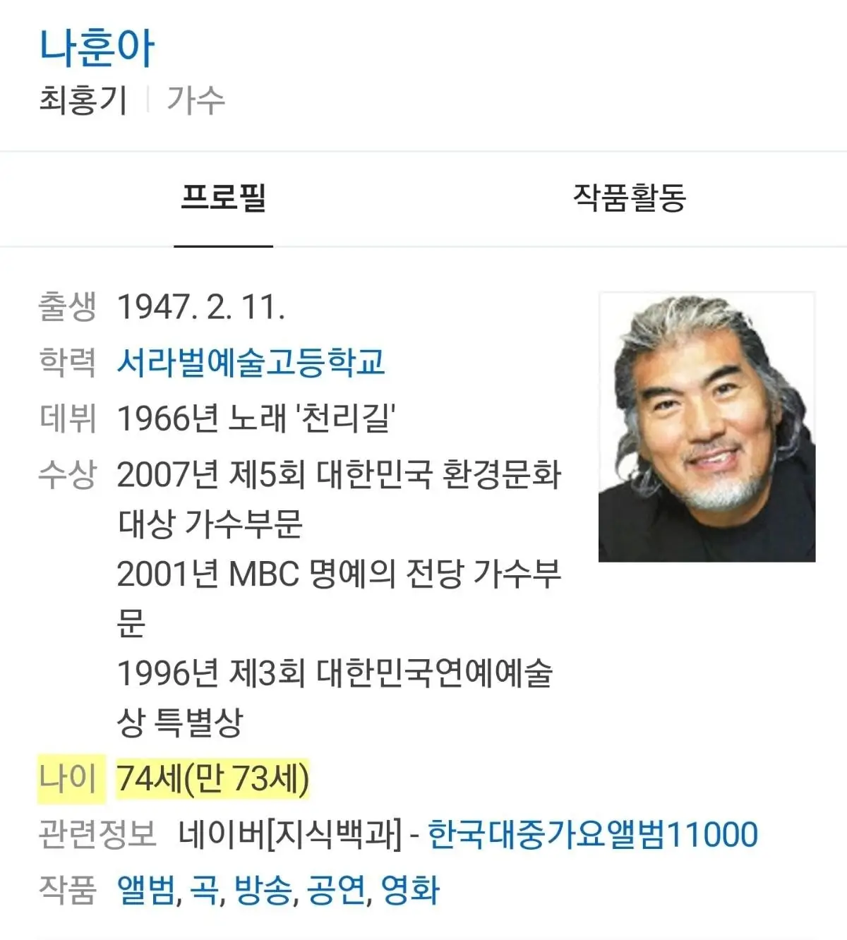 전국의 오빠 나훈아 나이