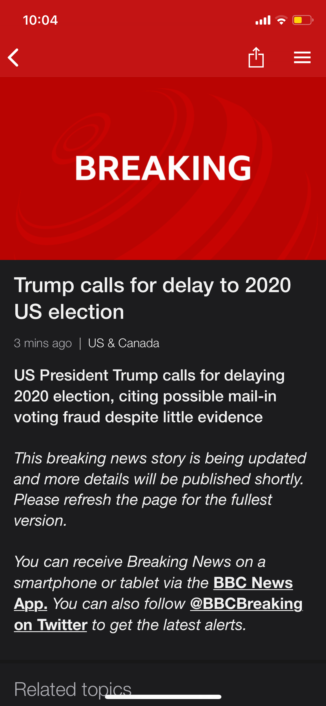 [BBC 속보] 트럼프 2020 선거 연기 요청