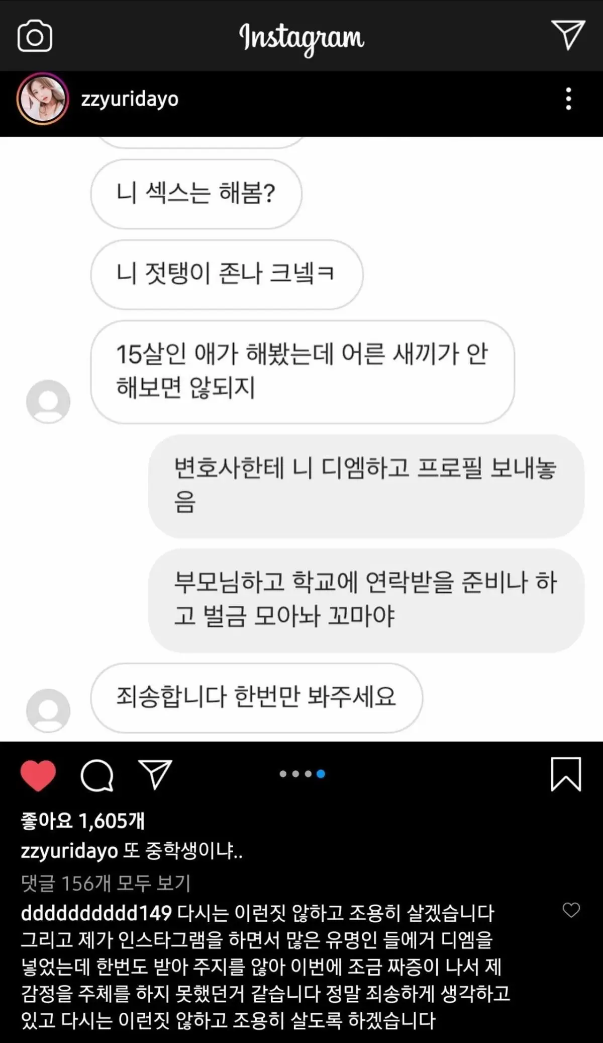 인스타로 성희롱해서 고소당한 15살