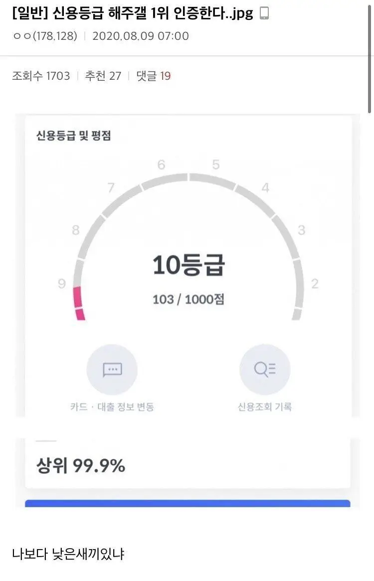 신용등급 0.1퍼 인증한 디씨인