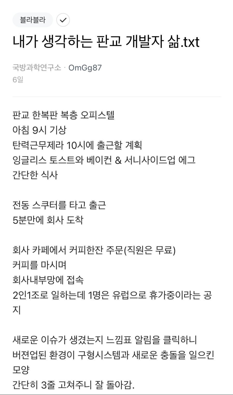 판교 개발자의 삶 (이상과 현실)