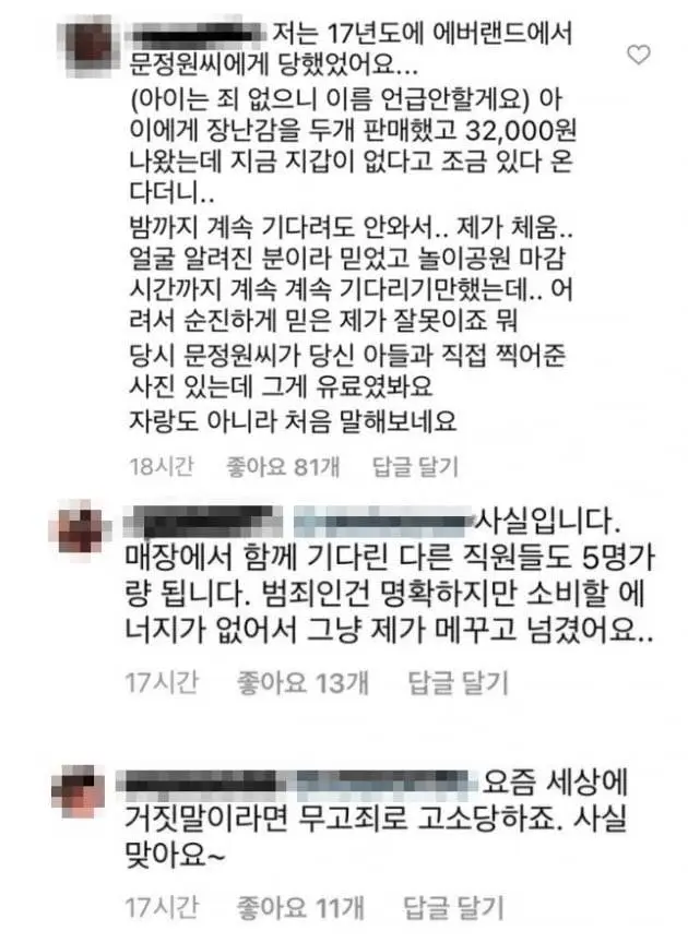 이휘재 부인 문정원 에버랜드 장난감 값 먹튀 글에 사과문