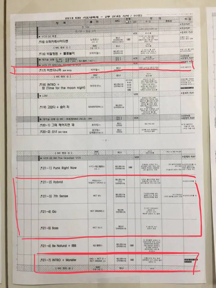 KBS 가요대축제 순서표