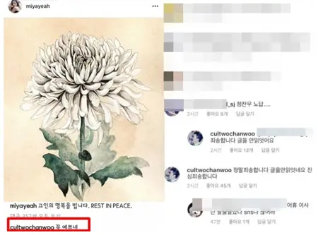 김주혁 빈소, 선미 애도글에 정찬우 “꽃 예쁘네” 댓글 빈축