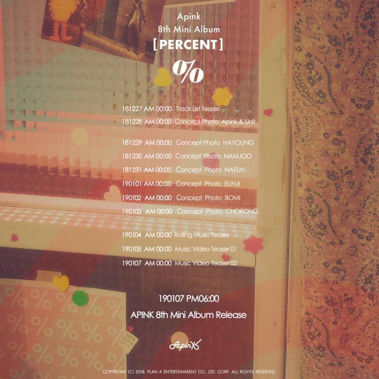 에이핑크 Apink 8th Mini Album [PERCENT] 컴백 스케쥴