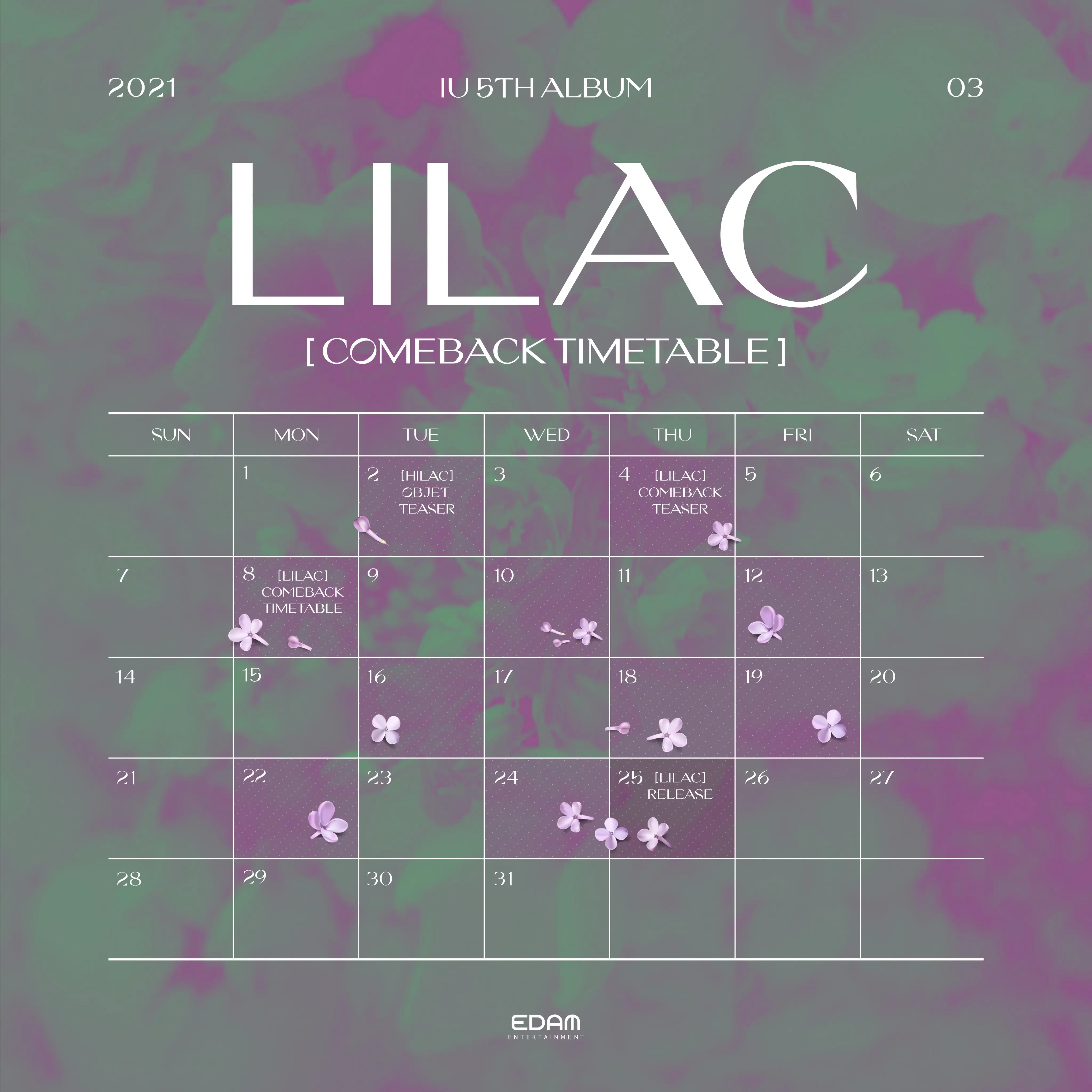 아이유(IU) 5th Album 정규 5집 ‘LILAC’ Comeback Timetable