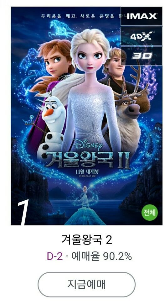 겨울왕국2 CGV 예매율 근황