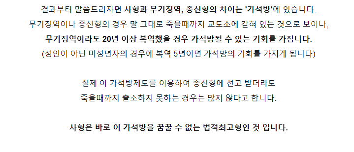 무기징역과 사형의 차이