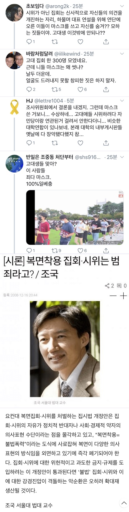 고려대 촛불집회...복면 착용 논란