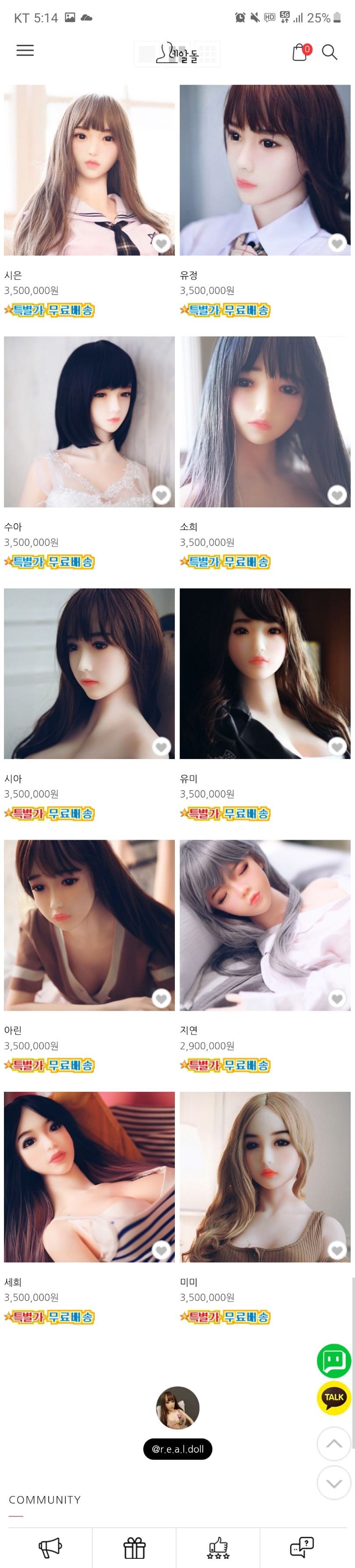 현재 판매되는 리얼돌 이름들