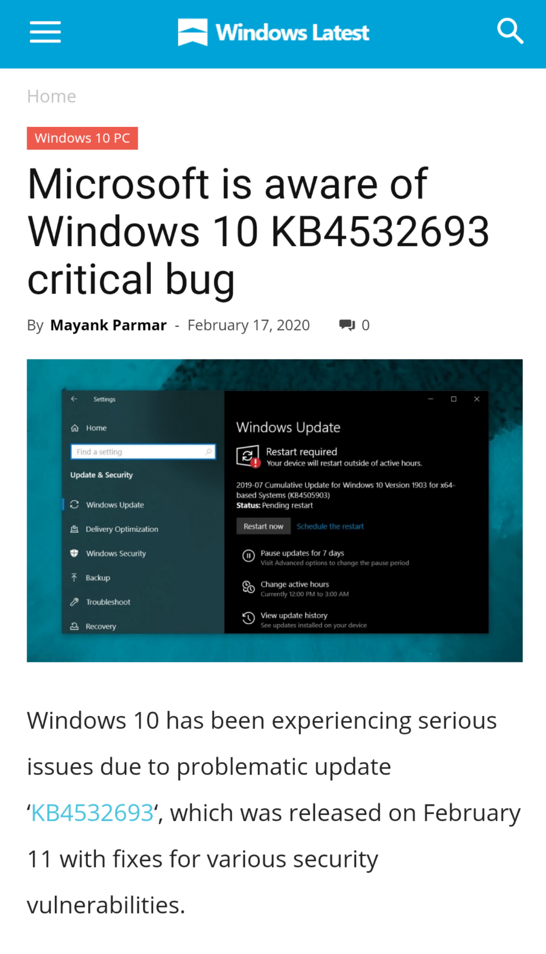 윈도우 10 업데이트 치명적 버그 발견 (KB4532693, KB4524244)