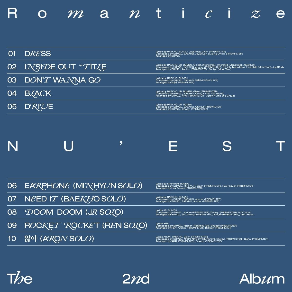 뉴이스트 NU'EST The 2nd Album 'Romanticize' 트랙리스트 Title Track 'INSIDE OUT'
