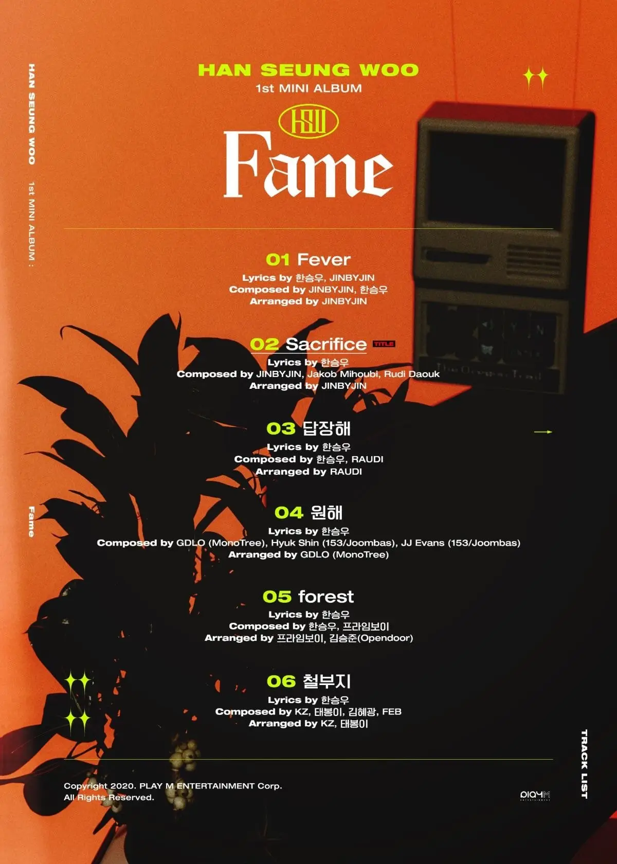 한승우 HAN SEUNG WOO 1st Mini Album [Fame] TRACK LIST