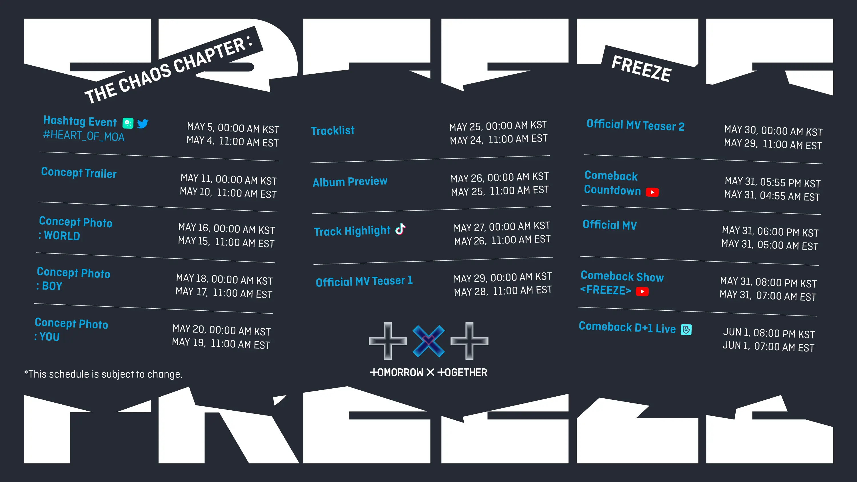 투모로우바이투게더 The Chaos Chapter: FREEZE - Promotion Schedule