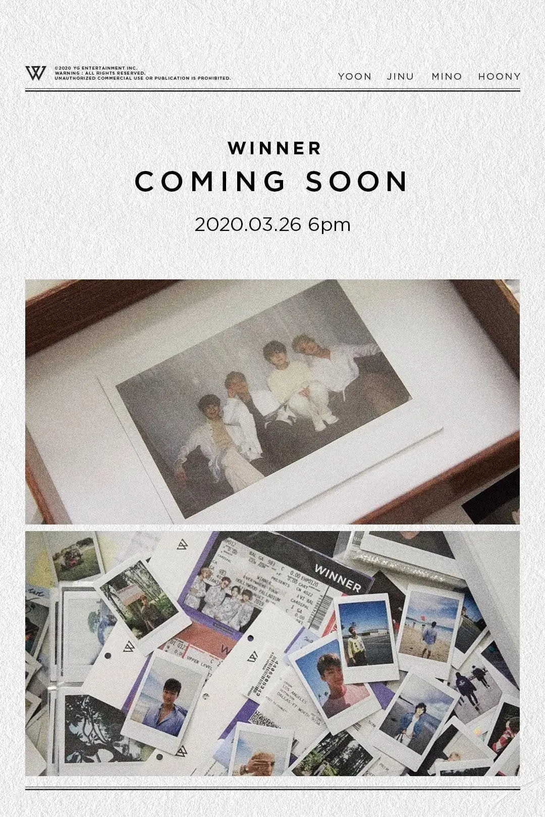 #위너, 26일 신곡 발표 컴백 확정..멤버 4인 ‘커밍순’ 포스터 공개[공식]