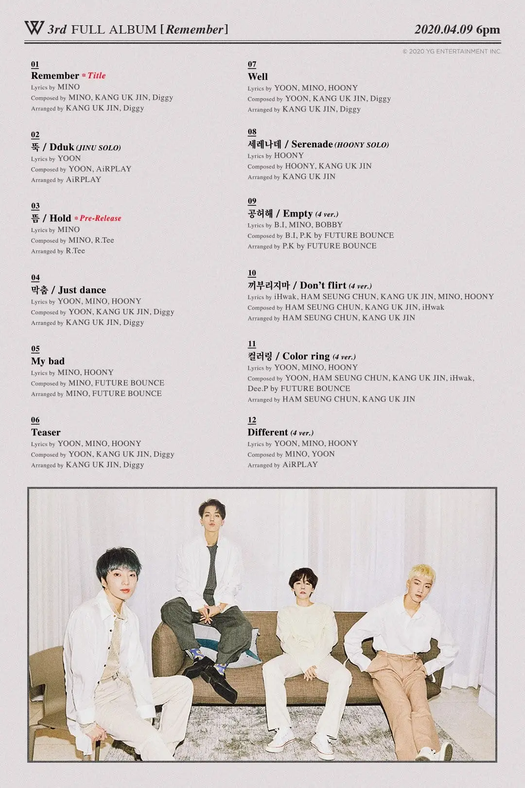 #위너 - 정규 3집 [Remember] TRACKLIST POSTER