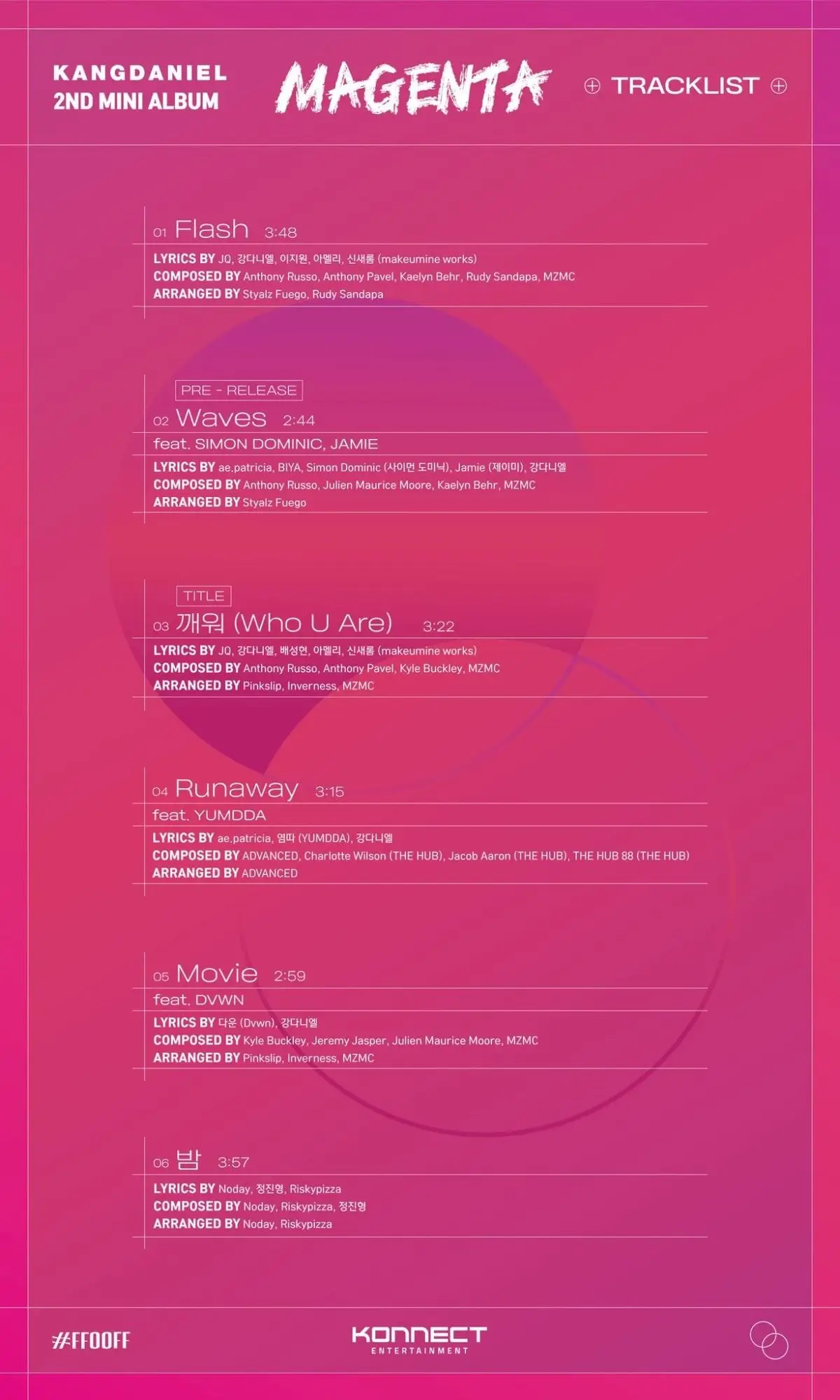 강다니엘(KANGDANIEL) 2ND MINI ALBUM [MAGENTA] TRACK LIST