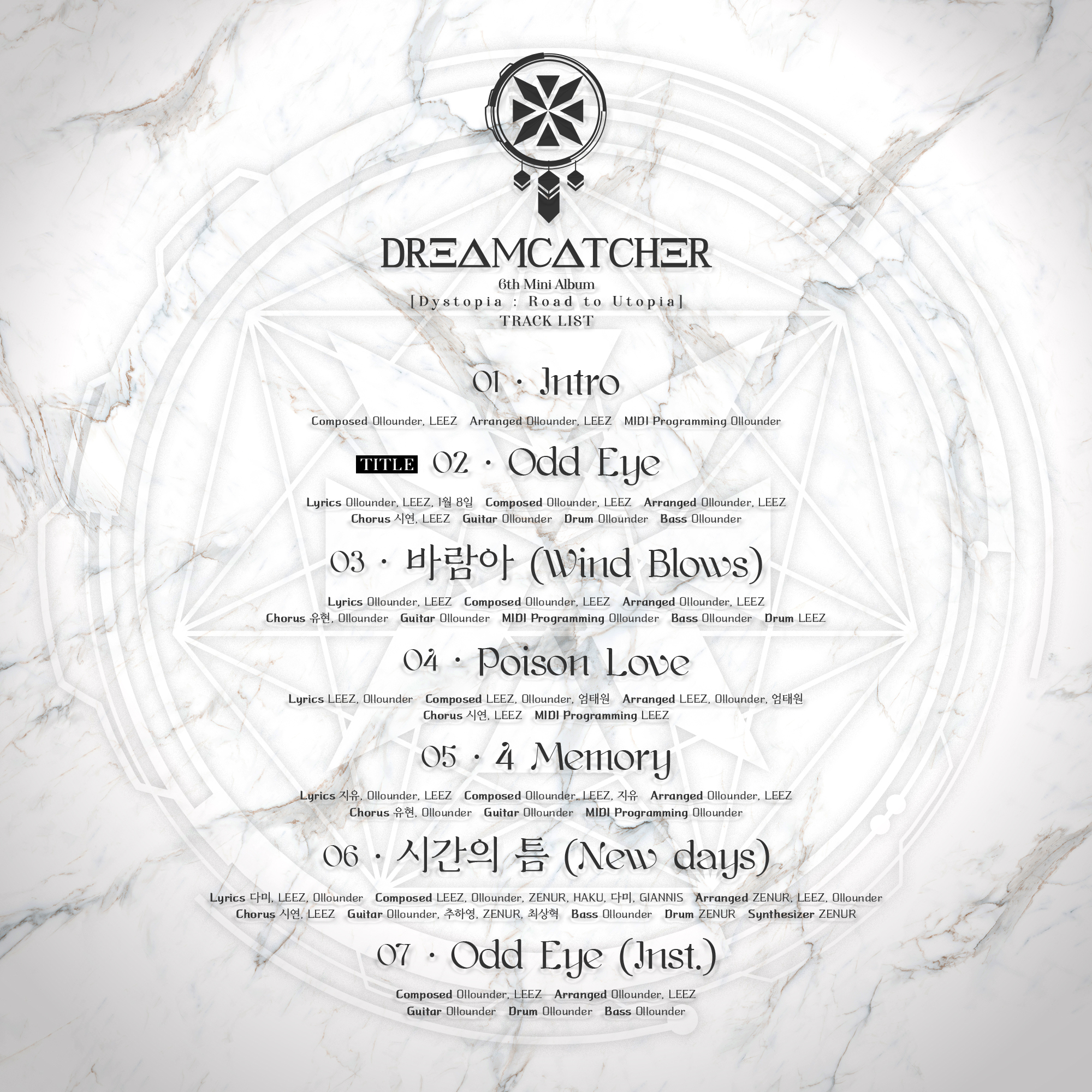 Dreamcatcher(드림캐쳐) 6th Mini Album [Dystopia : Road to Utopia] Track List ( 1월 26일 컴백 )