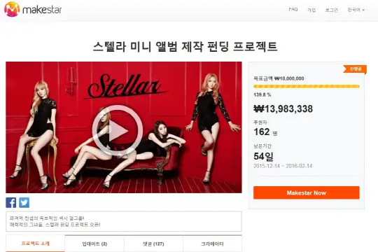 스텔라, 사흘만에 펀딩으로 1400만원 모아
