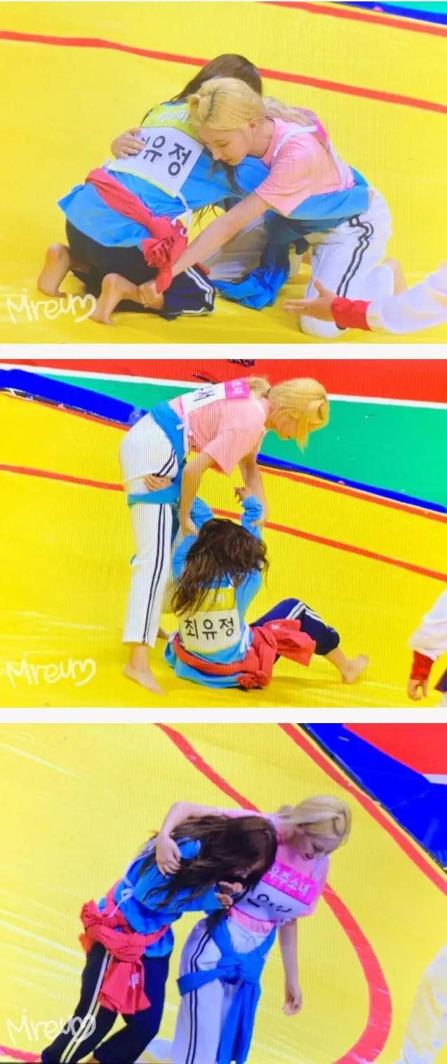 아육대 여자씨름 대참사 (우주소녀 은서 vs 위키미키 유정).gif