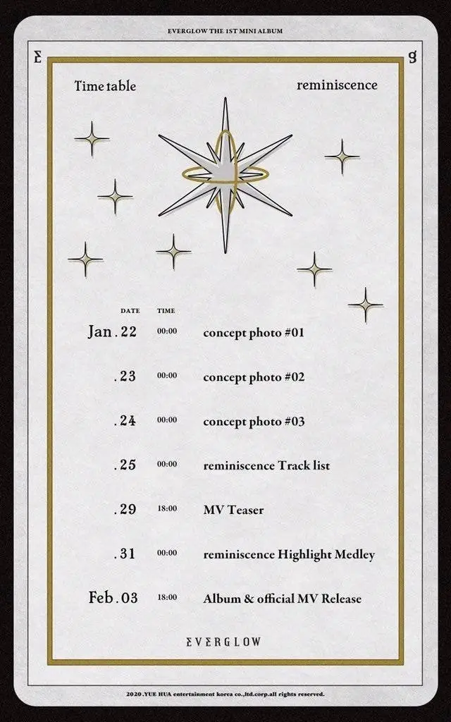 #EVERGLOW (#에버글로우) 1ST MINI ALBUM [REMINISCENCE] TIME TABLE